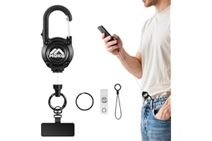 MoKo Anti-theft Phone Tether Lanyard, Retractable & Lockable Steel Line Anti-Drop Phone Strap with 360° Tether Tab, Badge Ree