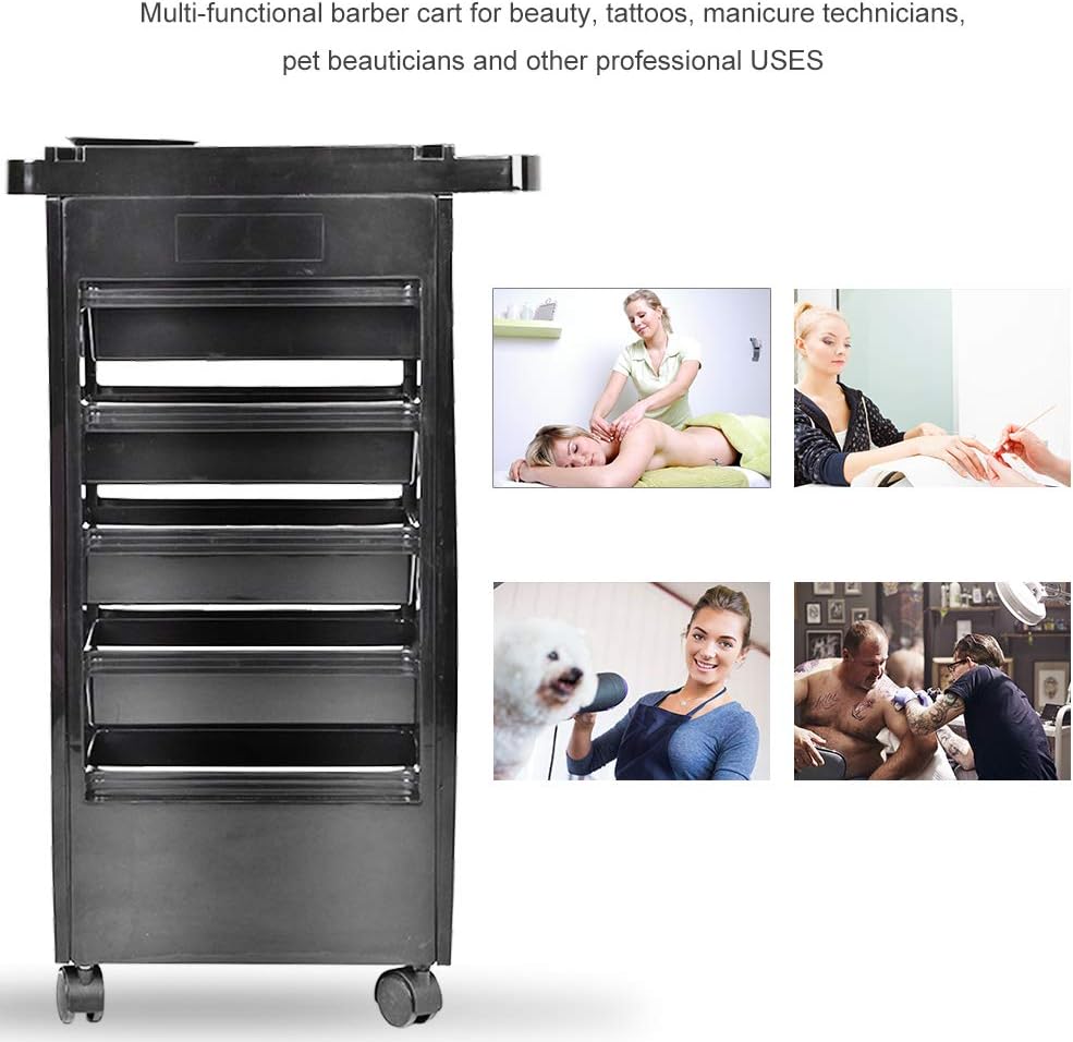 Filfeel Salon Spa Trolley Storage Cart with 5 Drawers, Coloring Beauty Salon Hair Dryer Holder Stylist Trolley in Black: Home & Kitchen