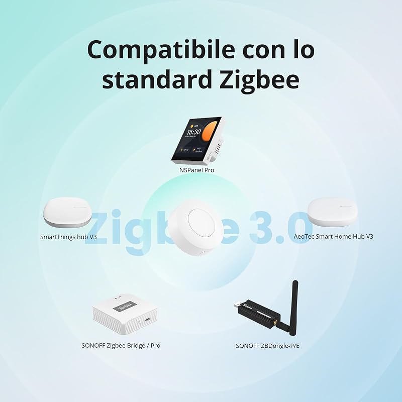 Zigbee Mini Interruttore Smart, SNZB-01P Interruttore Touch Luce, Pulsante di Controllo Multifunzionale a 3 Vie per Dispositivi Domestici Intelligenti, Compatibile con Alexa, IFTTT