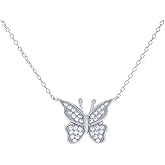 Jewels By Lux Sterling Silver Womens Cubic-Zirconia Butterfly Fashion Charm Necklace