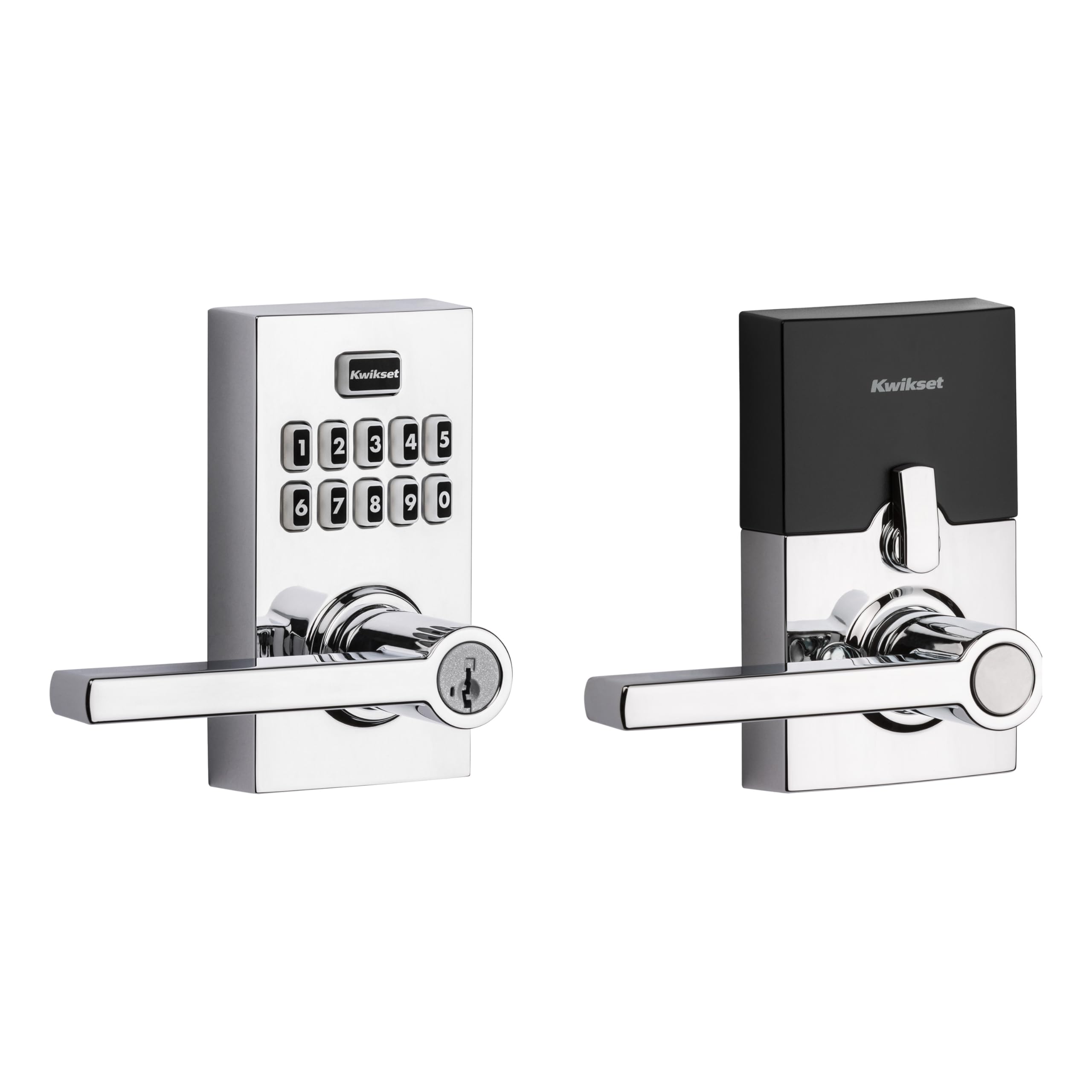 Photo 1 of Kwikset SmartCode 917 Keypad Keyless Entry Contemporary Residential Electronic Lever Lock Deadbolt Alternative with Halifax Door Handle and SmartKey Security, Polished Chrome