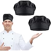 JJUNW 2 PCS Chef Hats for Men, Chef Hat Adjustable Elastic Baker Kitchen Cooking Chef Cap Durable Cotton Chef Hats for Men Women Reusable Black Chef Hats for Men Premium Chefs Hat