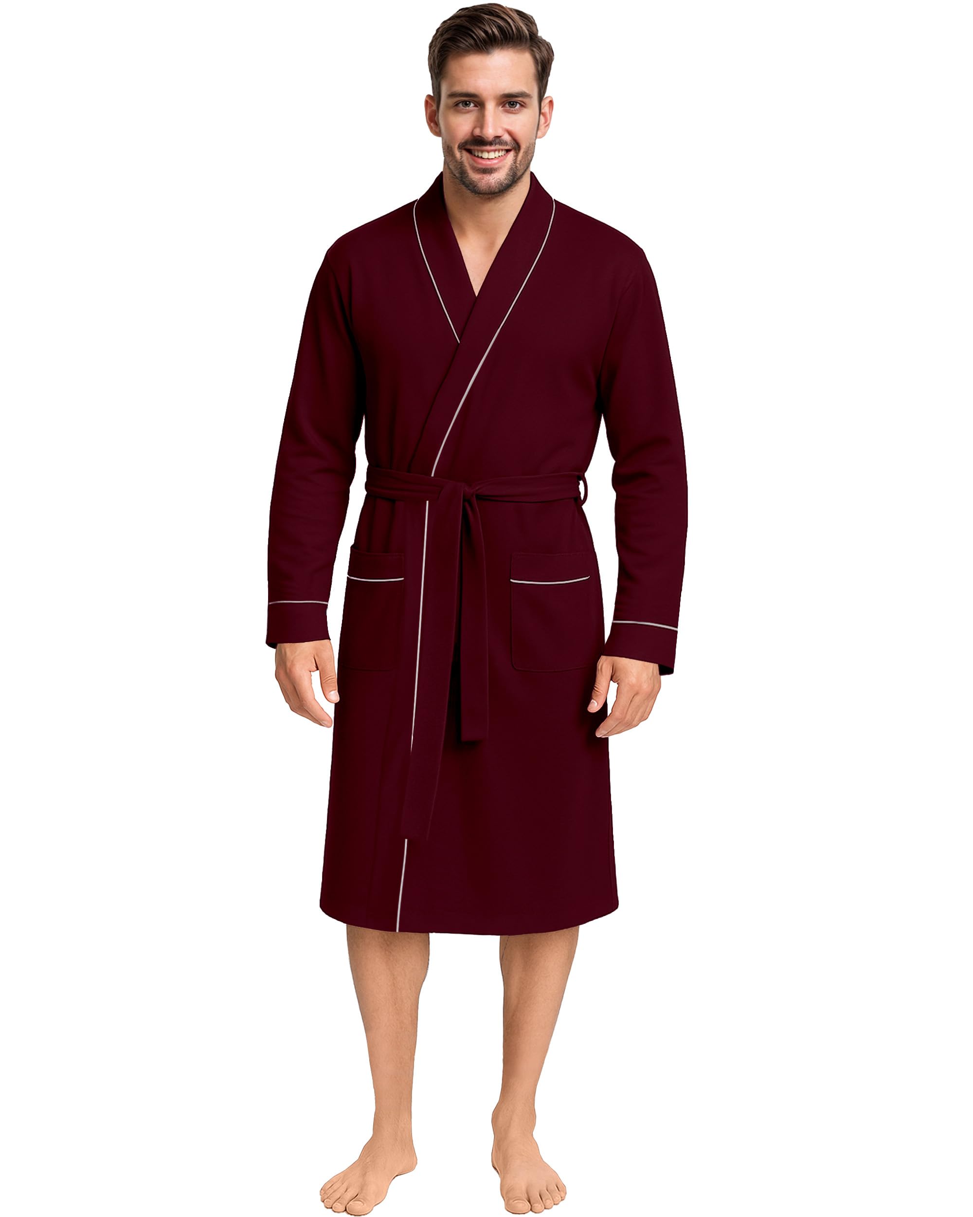 Photo 1 of NY Threads Men's Robe Cotton Blend Knit Bathrobe, Large, Wine