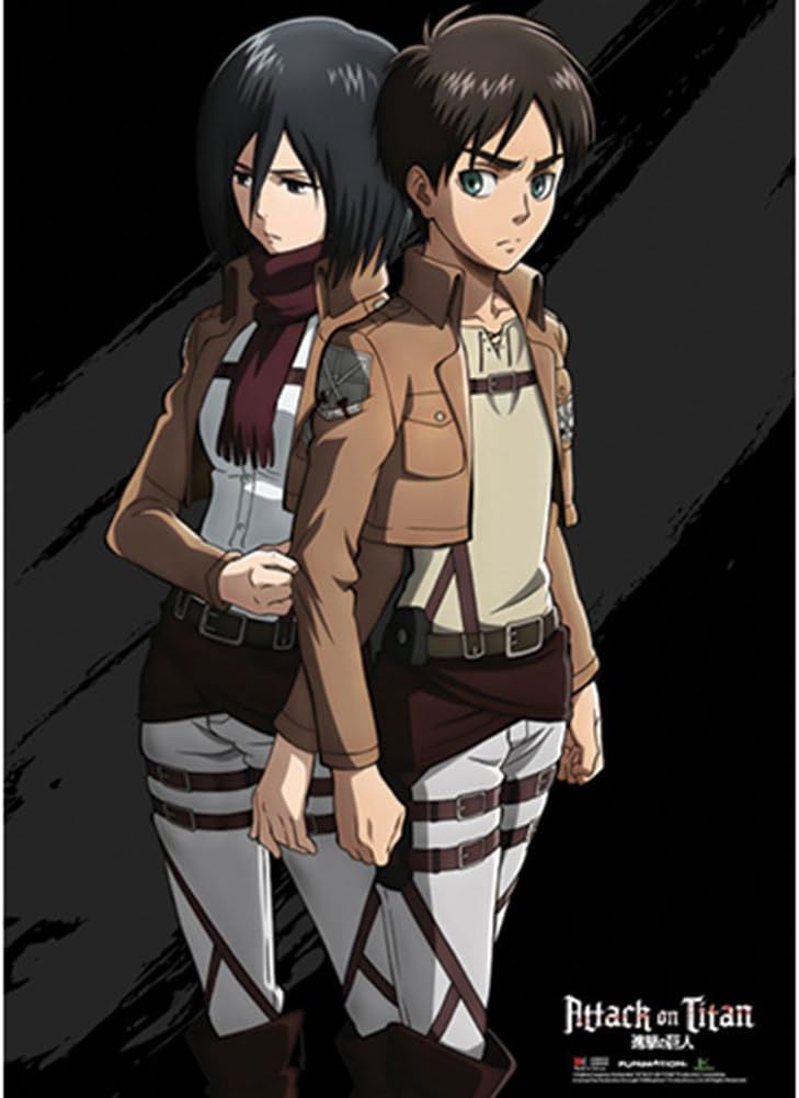 Amazon Com Ge Animation Attack On Titan Eren And Mikasa Wall Scroll Home Kitchen