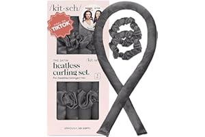 Kitsch Holiday Gift Silk Heatless Hair Curler | Heatless Curling Rod Headband | Satin Heatless Curling Set for Hair | Perfect Heatless Curls (Charcoal)