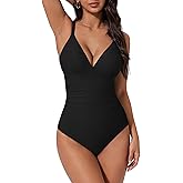 SUUKSESS Women Tummy Control One Piece Swimsuit Sexy V Neck Push Up Bathing Suit