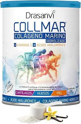 COLLMAR Colágeno Marino Hidrolizado con Ácido Hialurónico, Vitamina C |Sin edulcorantes | Máx. asimilación 9.660 mg/dia | 275g de polvo | Sabor Vainilla