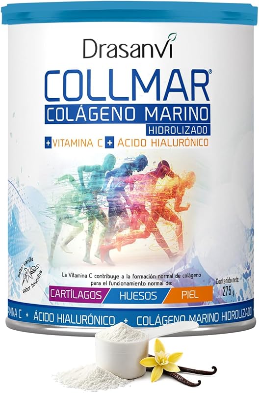 COLLMAR Colagénio Marinho Hidrolisado com Ácido Hialurónico, Vitamina C | Sem adoçantes | Assimilação máxima 9.660 mg/dia | 275g de pó | Sabor a baunilha