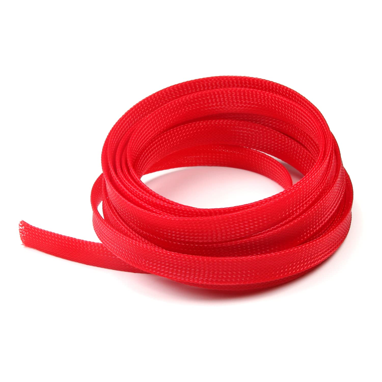 Aicosineg Red PET Expandable Braided Sleeving 16.40 Ft Length 0.55 Inch Flat Width Cable Sleeve for Protect Cable 1Pcs
