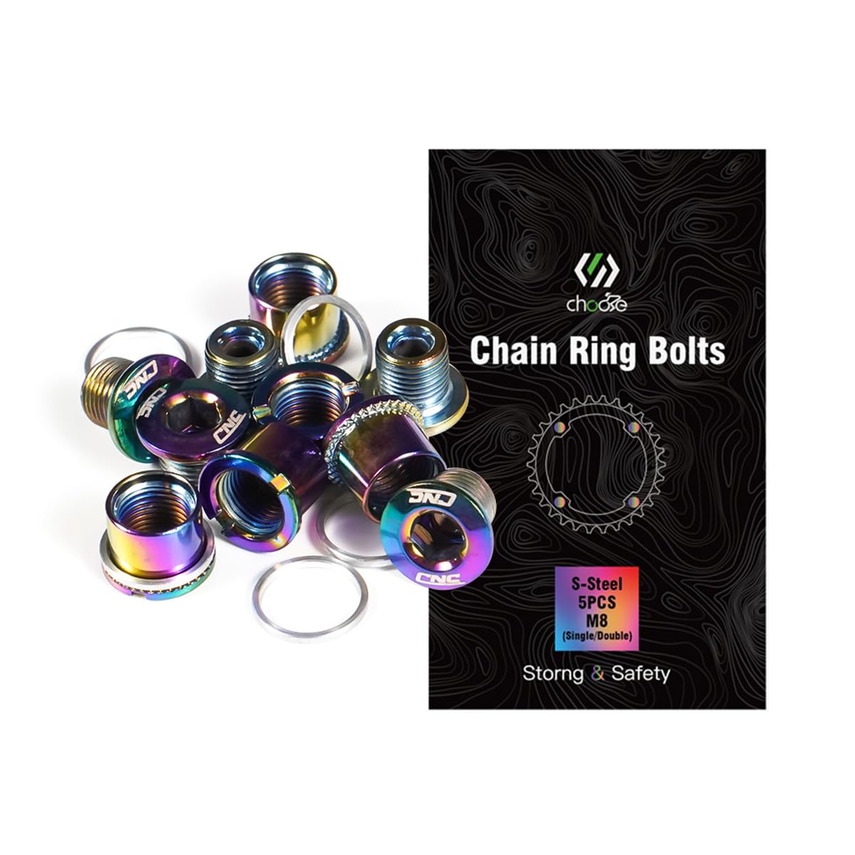 CNCLOL Single/Double Chainring Bolts,M8 Bike Chainring Bolts&Nuts For MTB/BMX/Bicycle（Black/Blue/Orange/Red/Colour）
