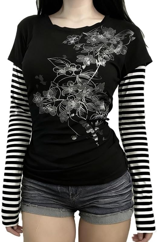 Women Vintage Y2K Graphic Sweatshirt Grunge Punk Gothic Slim Fit