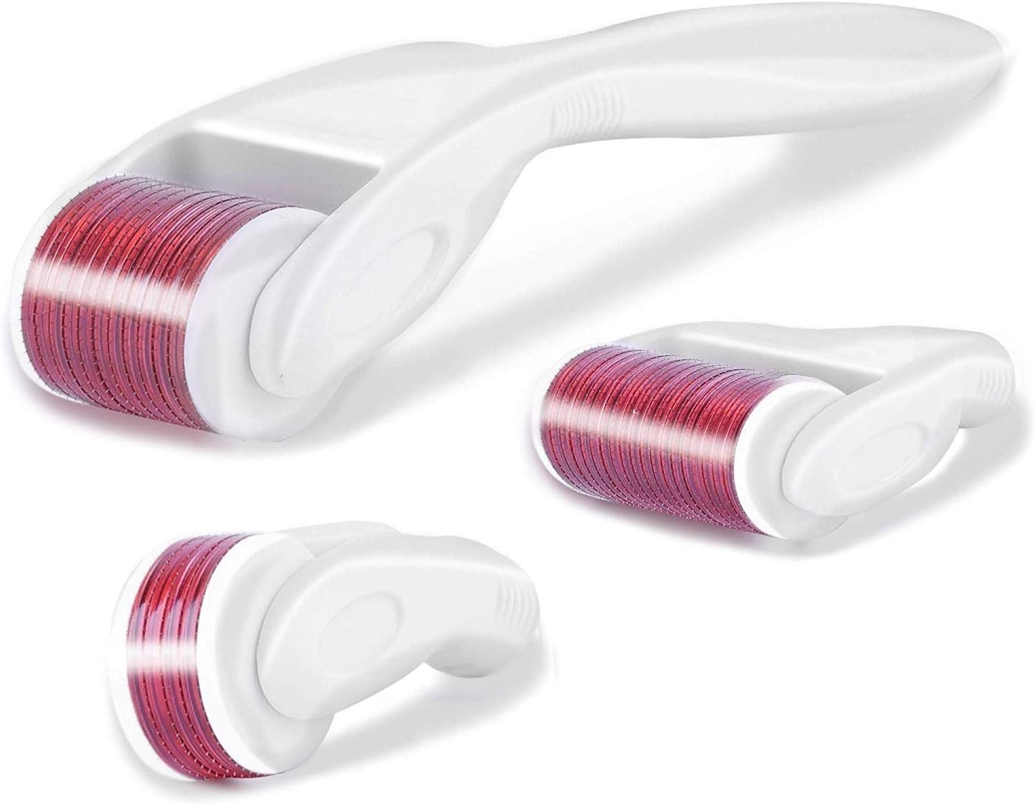 E ELMASK ® 4 in 1 300(0.5mm), 720(1.0mm) and 1200(1.5mm) Titanium Micro Needles Skin Care Derma Roller with Changeable Head and 1 Disinfecting Tank