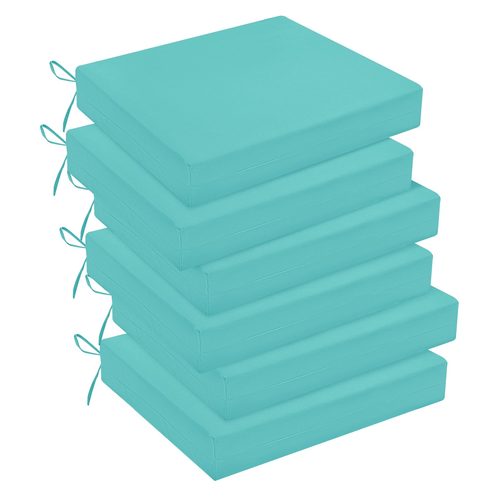 downluxe Outdoor Chair Cushions Set of 6 for Patio Furniture, Water-Resistant Square Corner Patio Chair Cushions with Ties, High Density Foam Outdoor Seat Cushion, 18.5" X 16" X 3", Teal Image