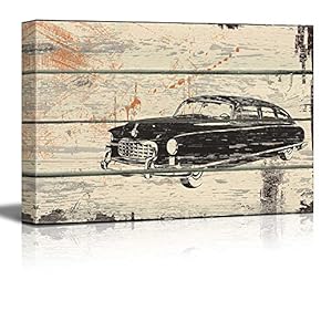 Retro Car Print White Wall Tires Artwork Rustic