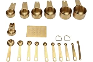 Eujgoov 18PCS Measuring Cups and Spoons Set, Stainless Steel, Nesting Design, Gold Color, Perfect for Baking and Cooking