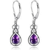 Retro Infinity Love Birthstone Dangle Earrings 925 Sterling Silver 8 * 6MM Pear Cut Gemstone Earrings Anniversary Birthday Jewelry for Women Gifts