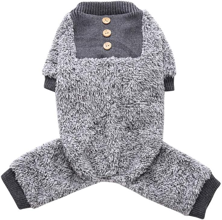 Oncpcare Fuzzy Fleece Dog Pajamas, Soft Warm Dog Coat, Grey, M, Cotton/Fleece, Small Dogs & Cats