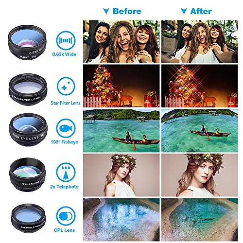 10 in 1 Camera Lens Kit by Ailuki,Wide Angle Lens&Macro Lens+Fisheye Lens+Telephoto Lens+CPL/Flow/Radial/Star Filter+Kaleidoscope, Selfie Remote Control+Tripod for iPhone Samsung Galaxy Huawei - Thumbnail 3