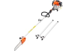 VEVOR Gas Pole Saw, Gas Powered Pole Saws with 8 in Cutting Bar, Cordless Tree Trimmer (43CC, 10"+Rotatable Head)
