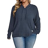 DOLNINE Plus-Size-Hoodies for Women Fall Dressy Hooded Sweatshirt Lightweight Long Sleeve Ribbed Knit Pullover Sweaters