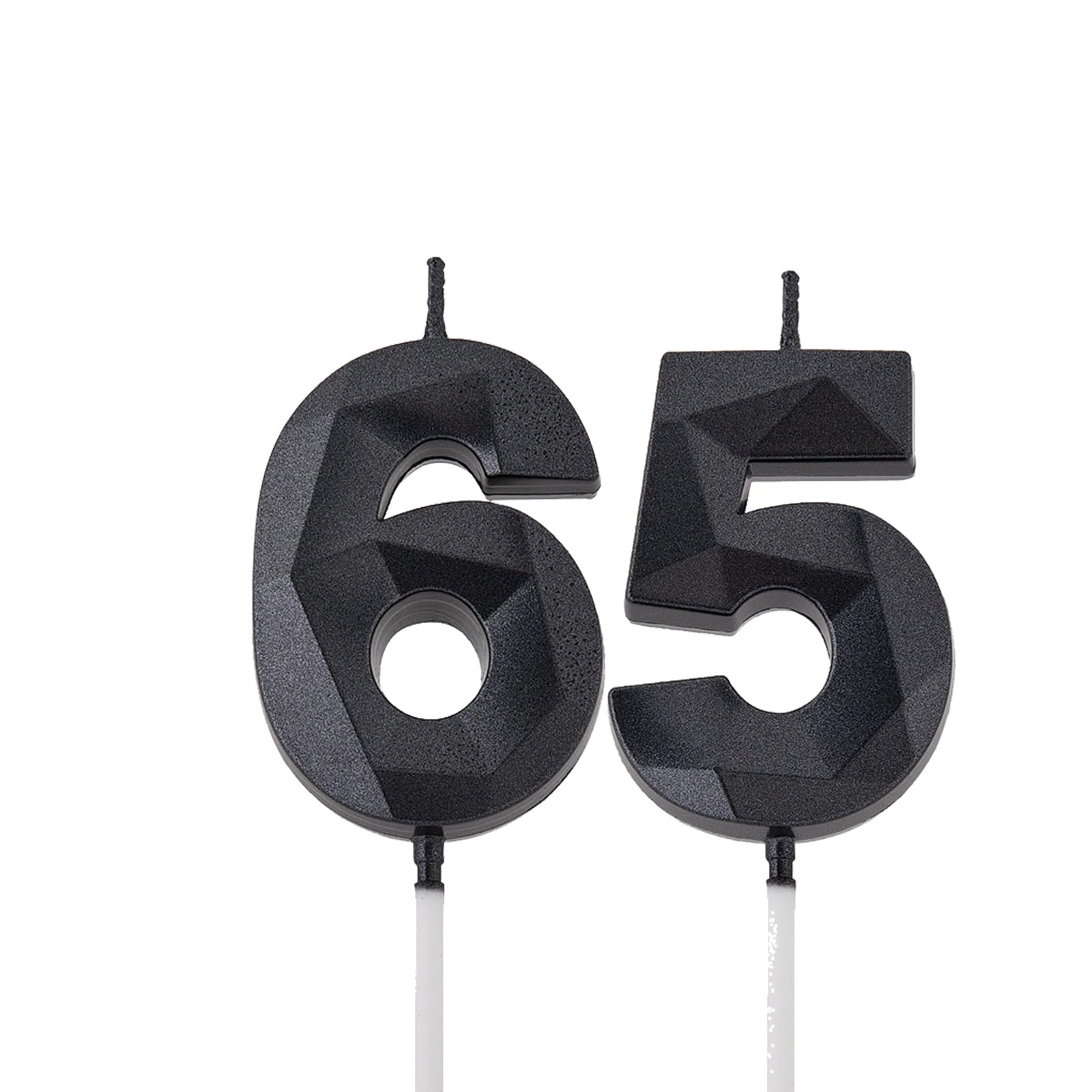 View 1 of 2 inch Black 65 & 56 Birthday Candles, 3D Diamond Number 65th & 56th Cake Topper for Men Women Birthday Party Decorations Theme Party