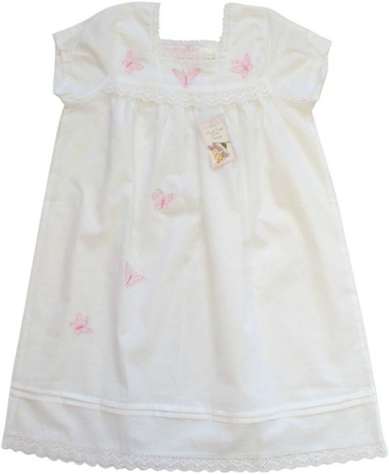 Powell Craft Big Girls' Cotton Butterfly Nightdress/Nightgown.White