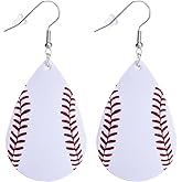 DENNSHH Baseball Earrings for Women Teardrop Dangle Leather Lightweight Hypoallergenic - Handmade Fashion Accessories Gifts for Casual Outfits Parties Daily Wear