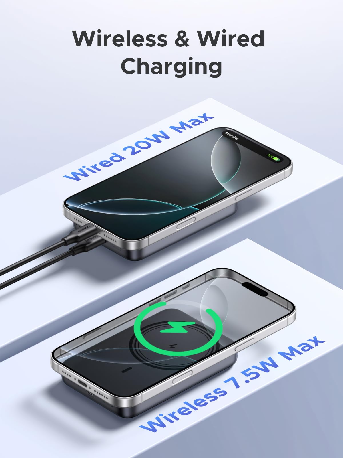 UGREEN Magnetic Power Bank,10,000mAh Wireless Portable Charger, PD 20W Fast Charging Battery Pack with USB-C for Magsafe, iPhone 16/16 Pro/15/15 Plus/15 Pro/15 Pro Max, iPhone14/13/12 Series