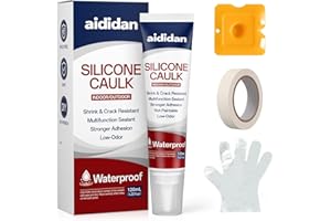 AIDIDAN Silicone Caulk 4.23 Fl Oz for Kitchen & Bathroom - White, Waterproof Silicone Sealant for Window Toilet Sink Door Caulking Sealant Stronger Adhesion Shrink & Crack Proof (1 Pack)