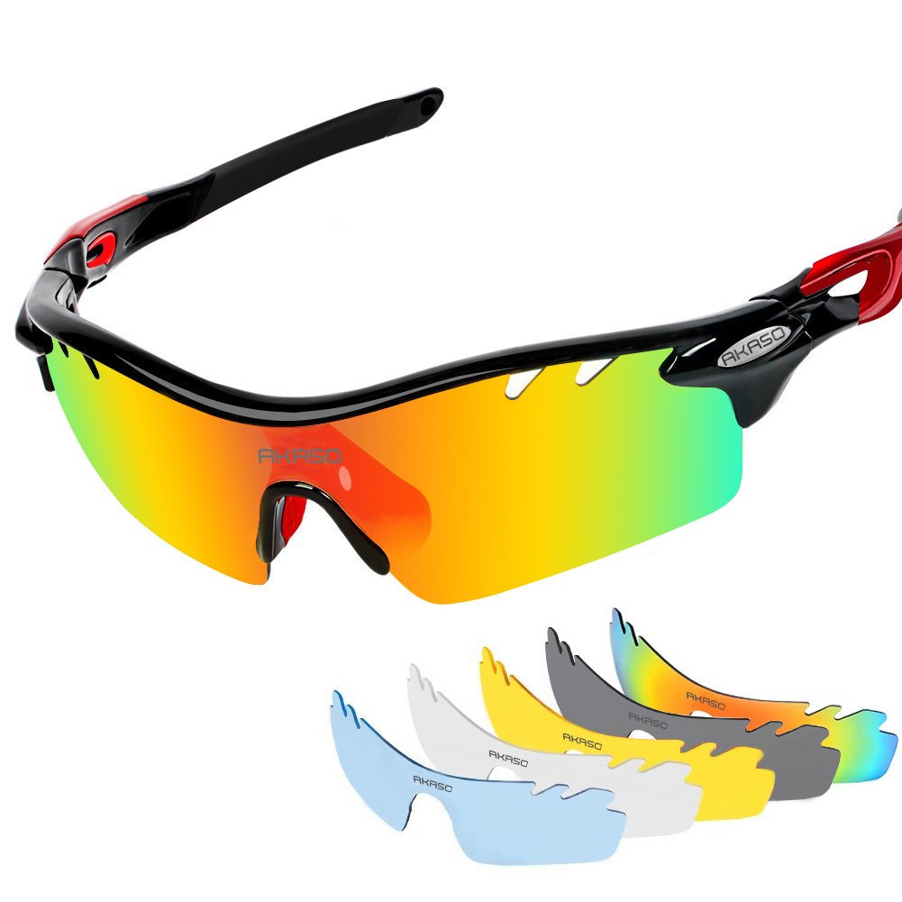 AKASO Polarized Sports Sunglasses, 5 Interchangeable Lenses, TR-90 Frame, UV Protective, for Fishing, Running, Cycling, Driving, Unisex for both Men and Women
