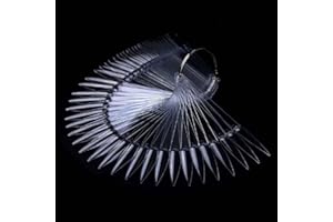 ART&BEAUTY 2 Sets 100 Tips Fan Shape Plastic Nail Art Tips Display Polish Board Display Practice Sticks with Metal Split Ring Holder (Clear Color)