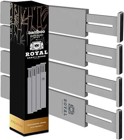 Amazon Com Adjustable Bamboo Drawer Dividers Organizers Expandable Drawer Organization Separators For Kitchen Dresser Bedroom Bathroom 4 Pack 13 5 17 In Gray Home Improvement