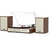 MONODEAL Vinyl Record Player HiFi System with 24 W Bookshelf Speakers | 3.5 inch woofer and 1.5 inch tweeter 3-speed belt drive anti-shock design Bluetooth 5.3 and RCA output