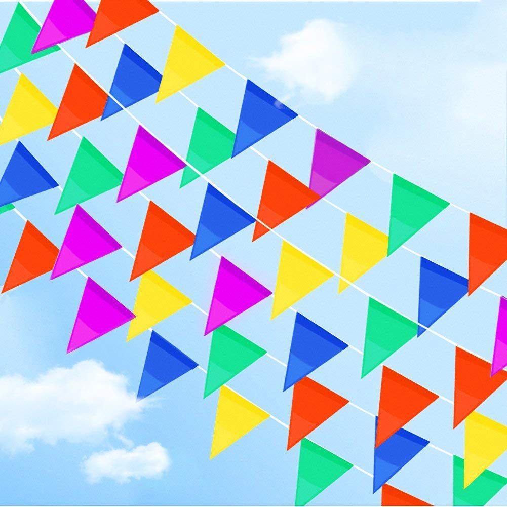 40m/131ft Multicolour Flags 80 Triangle Bunting Pennant Party Banner Birthday Wedding Anniversary Celebration Baby Shower Indoor/Outdoor Street Party Decorations