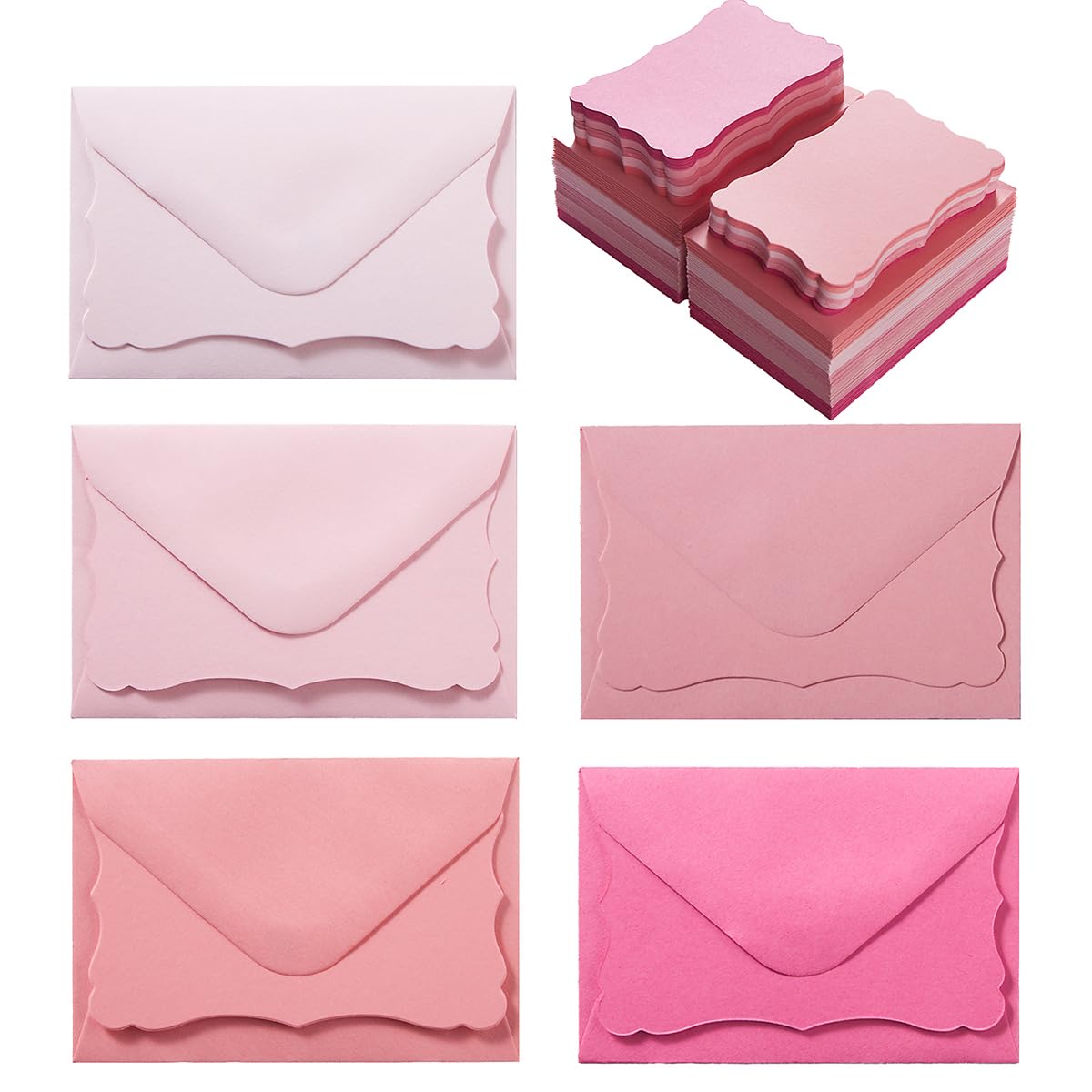 Photo 1 of 100 Pack Mini Envelopes with Note Cards in 5 Colors for Wedding, Birthday, Baby Showers, 4 x 2.7 Inches (Pink)