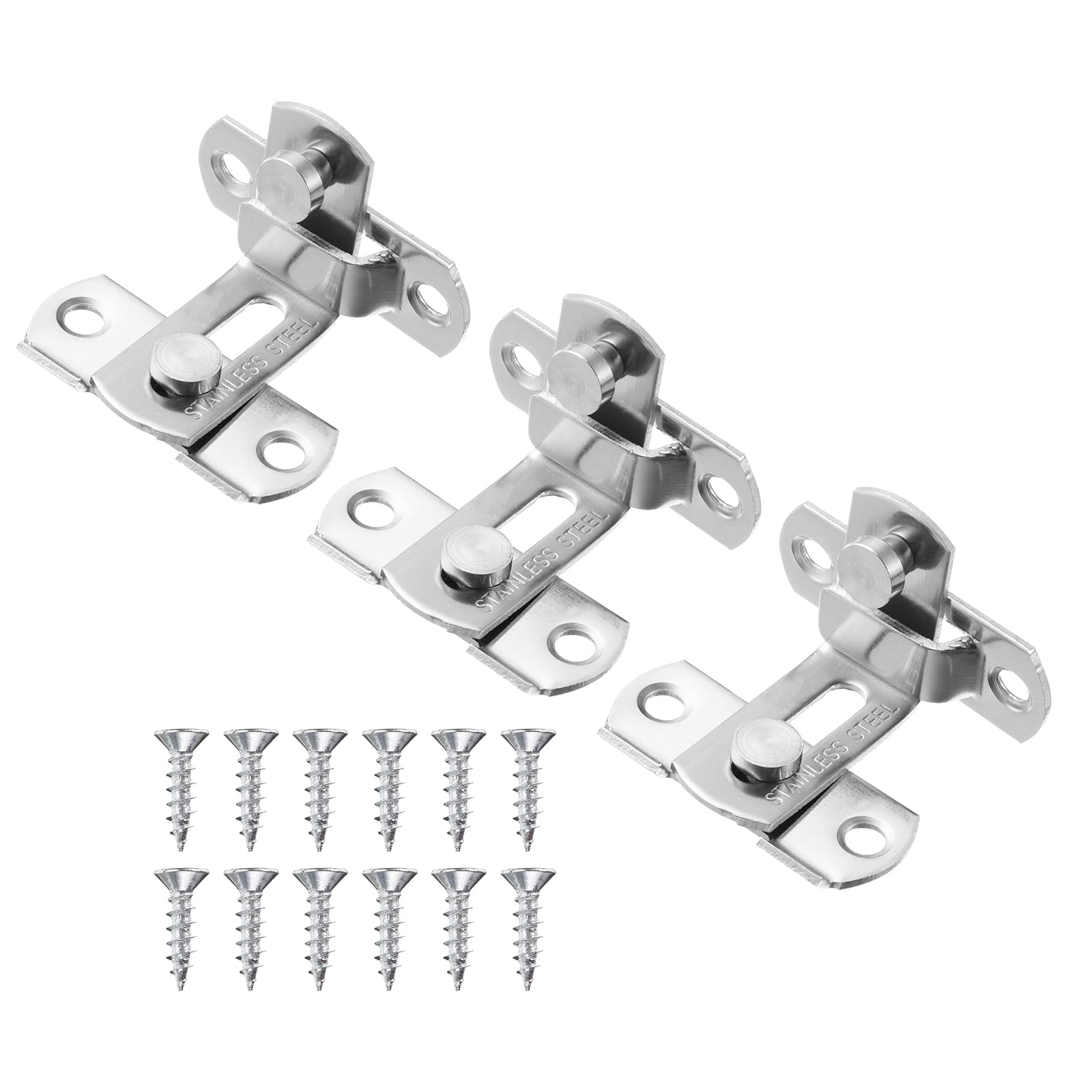 PATIKIL 90 Degree Flip Door Sliding Latch, 3 Pack Stainless Steel Latch Right Angle Curved Door for Garden Bathroom Window, Silver Tone