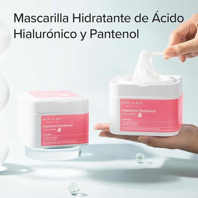 Máscara de Hidra de Pantenol Hialurónico - Máscara de Folha Diária para Hidratação Intensa e Calmante - Cuidados de Pele Coreanos, Hipoalergénicos e Livres de Crueldade, 30 Sheets — foto 2 de 7
