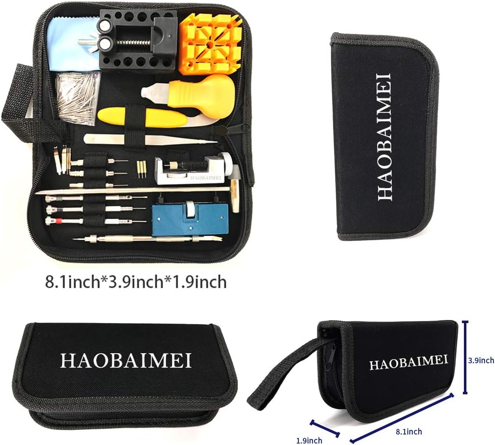 HAOBAIMEI 168 PCS Watch Repair Tool Kit, Case Opener Spring Bar Watch Band Link Tool Set With Carrying Bag, Replace Watch Battery Helper Multifunctional Tools With User Manual For Beginner: Home Improvement
