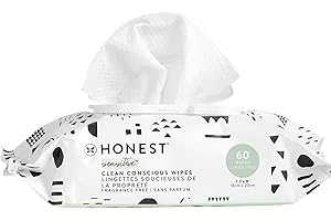 The Honest Company Clean Conscious Unscented Wipes , Over 99% Water, Compostable, Plant-Based, Baby Wipes , Hypoallergenic for Sensitive Skin, EWG Verified , Pattern Play, 60 Count