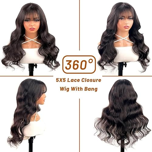 SUPERNOVA Body Wave Human Hair Wig with Bangs Glueless Loose Body