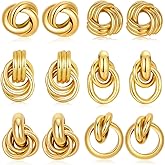 Akeoqi 6 Pairs Gold Knot Earrings for Women Chunky Statement Drop Dangle Earring Studs Geometric Twisted Long Link Hoop Earrings Jewelry Gifts