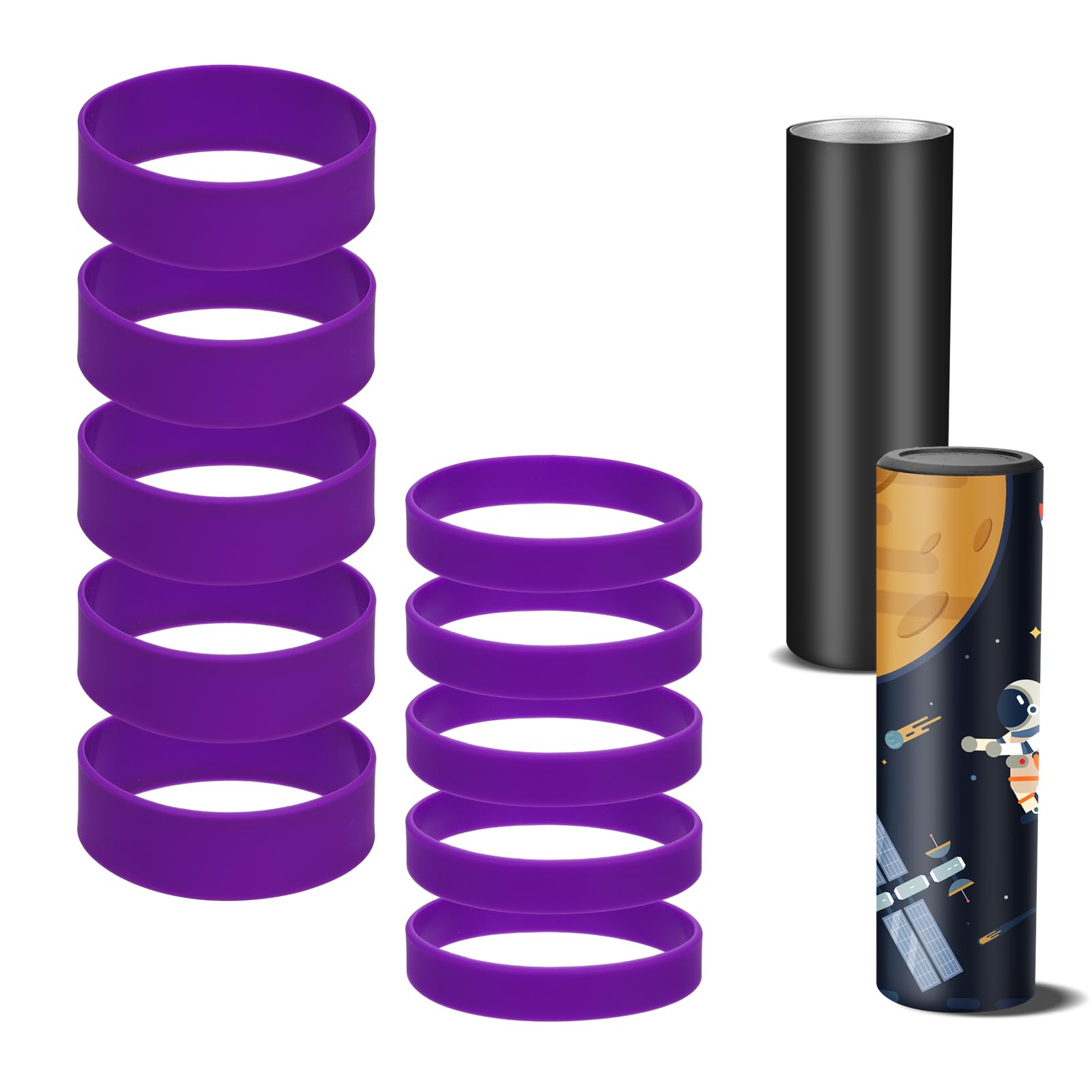 10pcs Tumbler Silicone Bands for Sublimation, Elastic Silicone Bands Paper Holder Rings Heat Resistance Rubber Sleeve Prevent Ghosting Silicone Wraps for Water Bottles Thermos Cups Crafts (Purple)