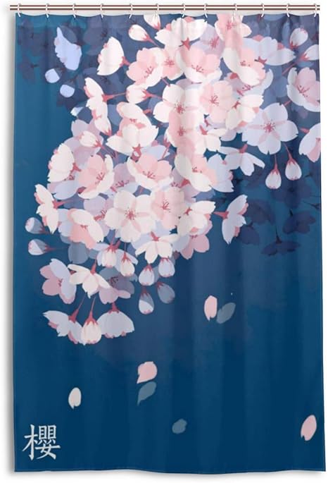 Amazon シャワーカーテン 防水 防カビ 加工 浴室 カーテン 風呂カーテン 桜 日本 花 伝統 象徴 うつくしい おしゃれ かわいい 防水 間仕切り 遮像 目隠し用 リング付属 取り付け簡単 1 180cm 北欧 Mskyoo シャワーカーテン ホーム キッチン オンライン通販