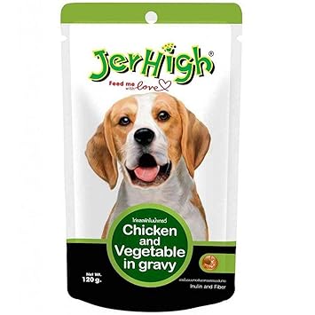 Heads Up For Tails JerHigh Wet Food Chicken and Vegetable Gravy for Dogs, Pack of 12 (12x120 g)