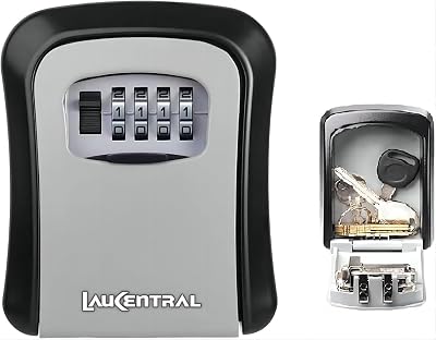 LauCentral Key Safe Wall Mounted 4-Digit Weatherproof Lock Box Outdoor