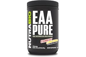 NutraBio – EAA Pure – 9 Amino Acids – Muscle Repair and Recovery, 30 Servings, Strawberry Lemon Bomb – Pre or Post Workout – All Day Recovery