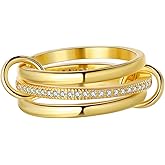 GIOXRNO Silver 18K Gold Plated Stackable Rings for Women Non Tarnish, Two Tone Rings for Women Dainty Bands, 3 Rings Set with CZ Cubic Zirconia Band for Casual to Formal Occasions