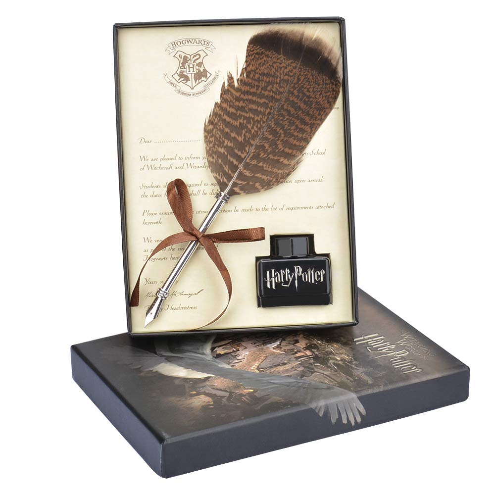 FunSponsor Antique Feather Dip Pen Set, Harry Potter Writing Quill Ink Dip Pen Set Great for Thanksgiving Day Christmas Gifts (Black)