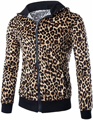 Vska Mens Punk Leopard Pattern Zipper Cardigans Hooded Sweatshirts 2 M