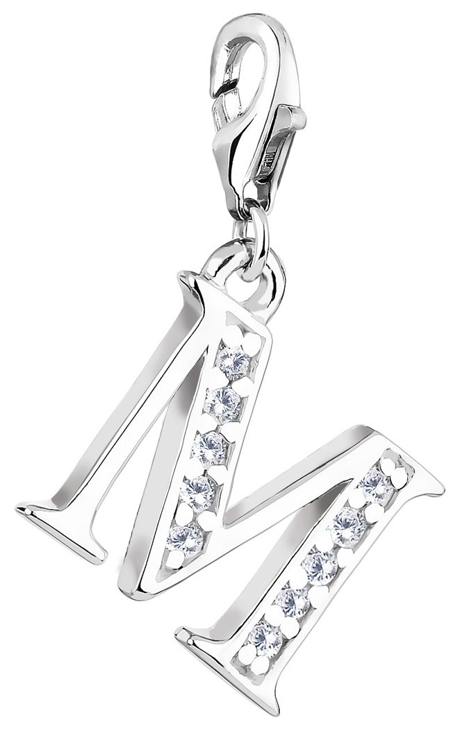 Nenalina 712713-019 Letter M Charm Pendant in 925 Sterling Silver, Fits All Common Charm Bracelets